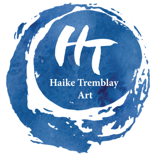 Blue and white watercolour logo for Haike Tremblay Art