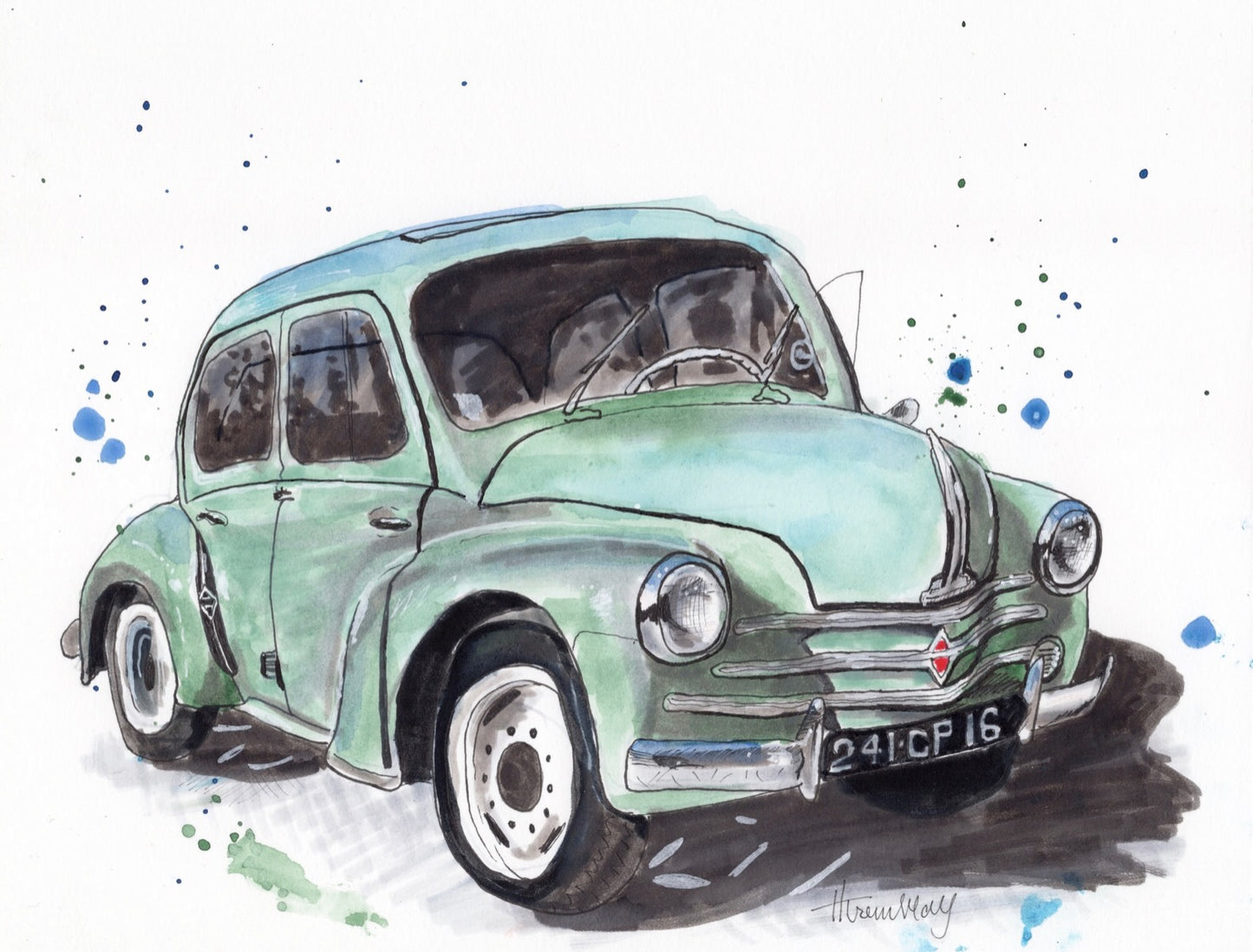 Retrato de un solo sujeto de un automóvil o vehículo (acuarela)