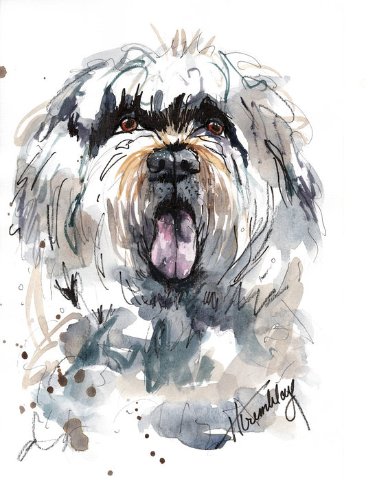 Watercolour painting of a shaggy dog