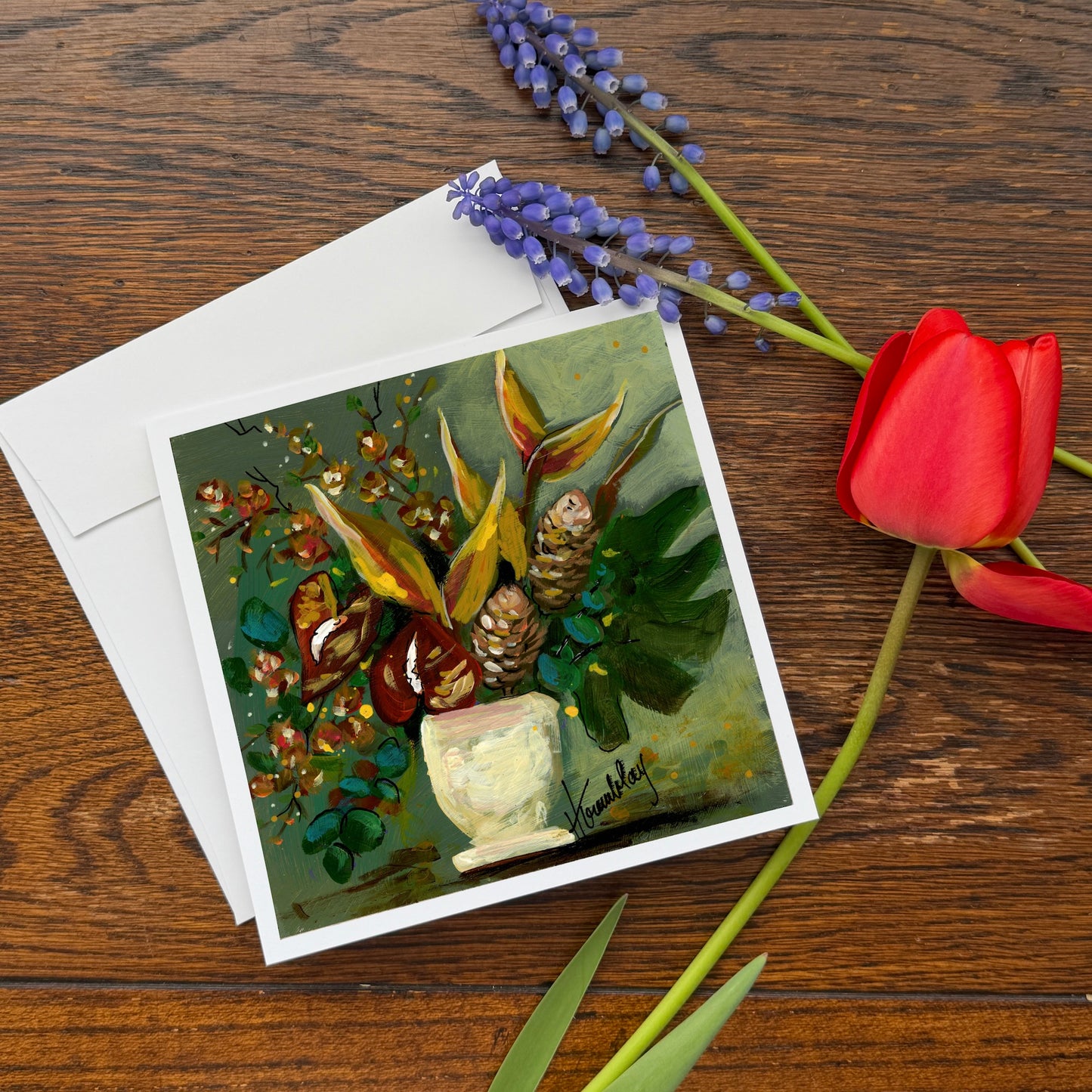 floral greeting card of bird of paradise 
